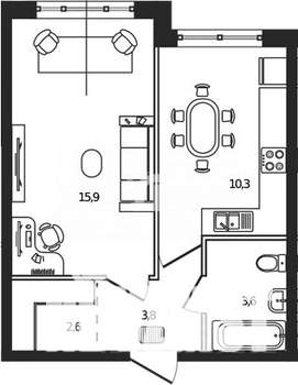 1-к квартира, вторичка, 36м2, 1/9 этаж