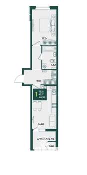 1-к квартира, вторичка, 44м2, 9/18 этаж