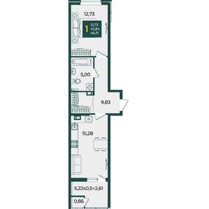 1-к квартира, вторичка, 46м2, 13/18 этаж