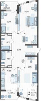 3-к квартира, строящийся дом, 92м2, 6/21 этаж