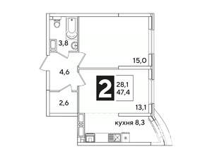 2-к квартира, вторичка, 47м2, 14/16 этаж