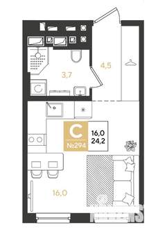 Студия квартира, строящийся дом, 24м2, 4/18 этаж