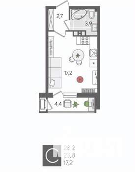 Студия квартира, вторичка, 28м2, 4/24 этаж