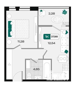 1-к квартира, вторичка, 38м2, 2/18 этаж