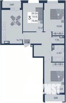 3-к квартира, вторичка, 76м2, 4/18 этаж