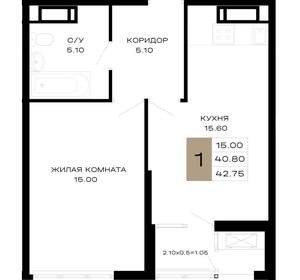 1-к квартира, вторичка, 42м2, 12/21 этаж