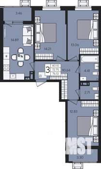 3-к квартира, вторичка, 76м2, 6/9 этаж