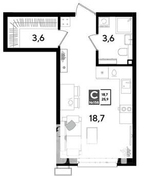 Студия квартира, строящийся дом, 26м2, 2/18 этаж