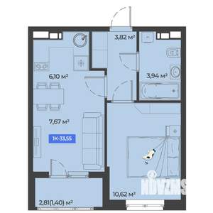 1-к квартира, строящийся дом, 34м2, 4/5 этаж