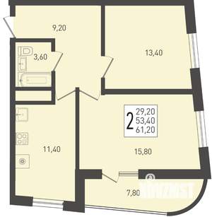 2-к квартира, вторичка, 61м2, 22/24 этаж
