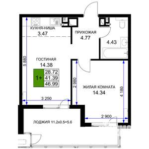 1-к квартира, строящийся дом, 47м2, 15/16 этаж