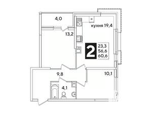 2-к квартира, вторичка, 61м2, 8/16 этаж
