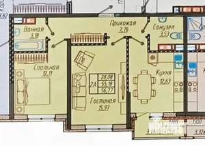 2-к квартира, вторичка, 55м2, 9/9 этаж