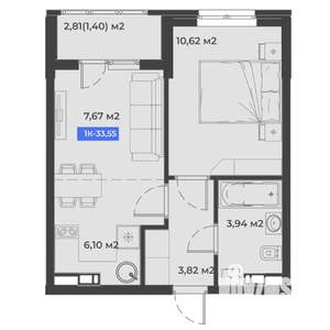 1-к квартира, строящийся дом, 34м2, 5/5 этаж