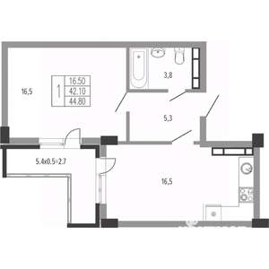 1-к квартира, вторичка, 46м2, 6/15 этаж
