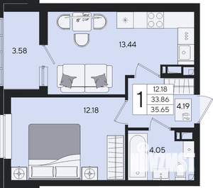 1-к квартира, вторичка, 36м2, 5/8 этаж
