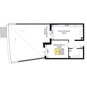 1-к квартира, вторичка, 53м2, 2/18 этаж