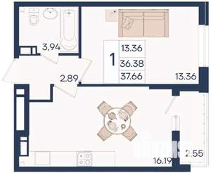 1-к квартира, вторичка, 38м2, 3/18 этаж