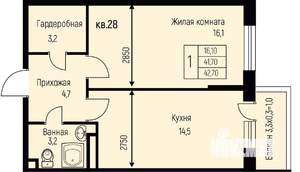 1-к квартира, вторичка, 43м2, 2/3 этаж