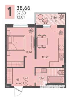 1-к квартира, вторичка, 39м2, 3/18 этаж