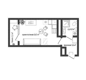 Студия квартира, вторичка, 24м2, 16/18 этаж