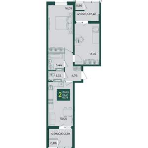 2-к квартира, вторичка, 62м2, 11/18 этаж