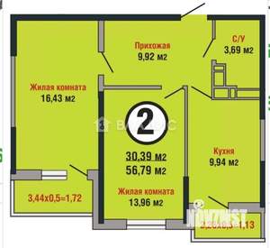 2-к квартира, вторичка, 60м2, 5/10 этаж