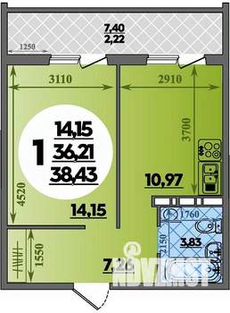 1-к квартира, строящийся дом, 38м2, 10/16 этаж