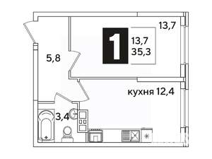1-к квартира, вторичка, 35м2, 3/16 этаж