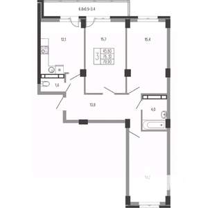 3-к квартира, вторичка, 82м2, 12/15 этаж