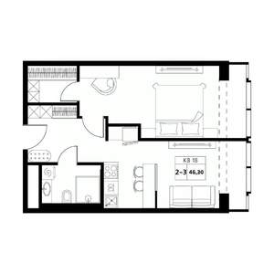2-к квартира, строящийся дом, 46м2, 13/19 этаж