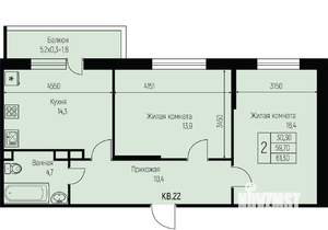 2-к квартира, строящийся дом, 61м2, 2/3 этаж