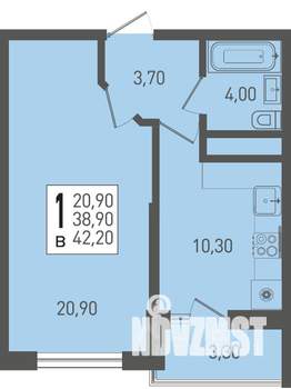 1-к квартира, строящийся дом, 42м2, 15/22 этаж
