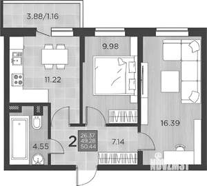 1-к квартира, вторичка, 43м2, 1/17 этаж
