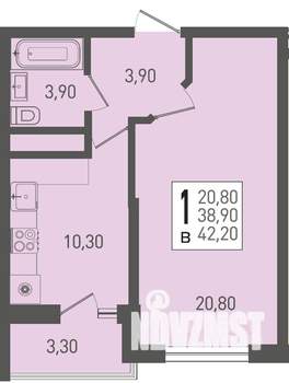 1-к квартира, вторичка, 42м2, 11/22 этаж