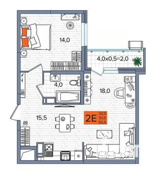2-к квартира, сданный дом, 54м2, 16/16 этаж