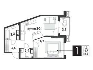 1-к квартира, вторичка, 49м2, 11/18 этаж