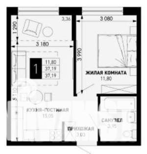 1-к квартира, вторичка, 37м2, 7/16 этаж