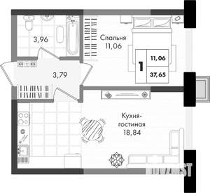1-к квартира, вторичка, 38м2, 5/9 этаж