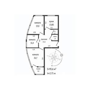 3-к квартира, вторичка, 96м2, 7/24 этаж