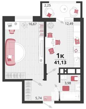 1-к квартира, вторичка, 41м2, 17/18 этаж