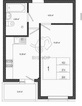 1-к квартира, вторичка, 40м2, 8/16 этаж
