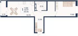 1-к квартира, вторичка, 45м2, 9/18 этаж