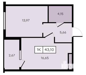 1-к квартира, вторичка, 43м2, 3/8 этаж