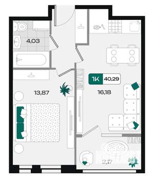 1-к квартира, вторичка, 40м2, 2/18 этаж