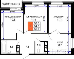 3-к квартира, вторичка, 55м2, 12/16 этаж