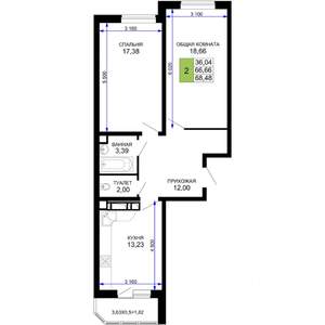 2-к квартира, вторичка, 68м2, 14/19 этаж