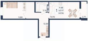 1-к квартира, вторичка, 45м2, 8/18 этаж