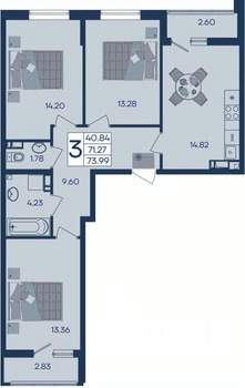 3-к квартира, вторичка, 74м2, 3/18 этаж