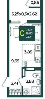Студия квартира, вторичка, 23м2, 12/18 этаж